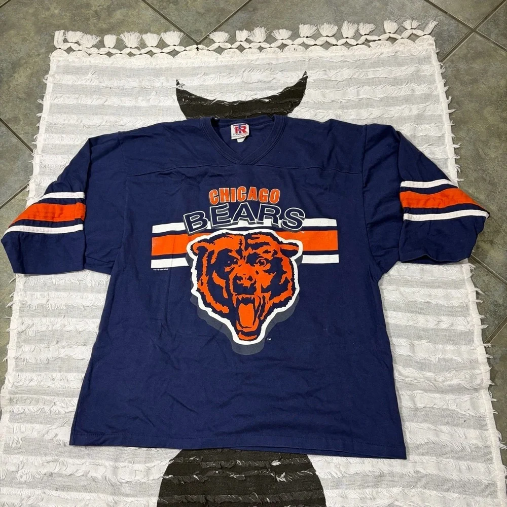 Vtg 96’Chicago Bears T Shirt Large USA Single Stitch Team Rated Navy Made in USA - Picture 1 of 10